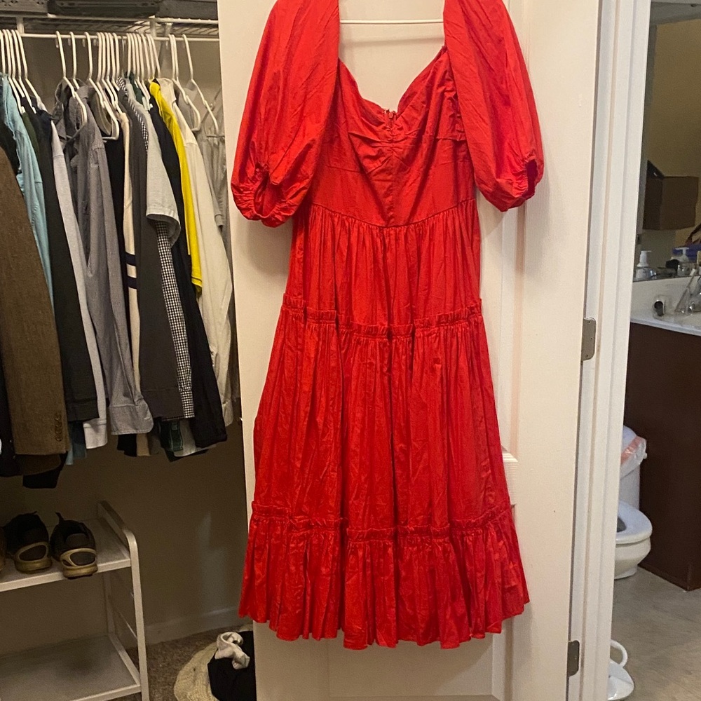 NWT $230 Anthropologie Red Puff Sleeve Dress